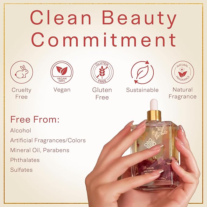 SAFA Rosé Oil for Face, Body, Hair & Nails | After Shower Organic Rose Body Oil | Bulgarian Rose Essential Oil with Apricot, Moroccan Argan & Vitamin E | Long Lasting Natural Fragrance - 4 Fl Oz