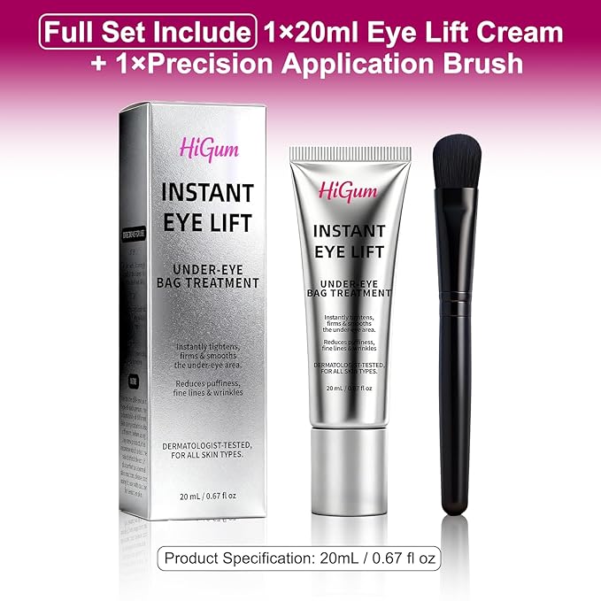 Instant Firm Eye Tighter, Under Eye Treatment for Bags, Wrinkles, Puffiness & Dark Circles, Anti-Aging Under Eye Cream with Precision Application Brush | All Skin Types （1）