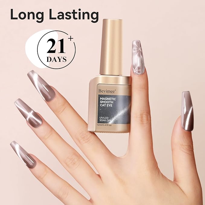 Cat Eye Gel Nail Polish 12ML, Crystal Moonlight Brown Cateye Gel Polish With Magnetic Stick, Magnetic Glitter Holographic Nail Polish Glass Diamond Cats Eye Velvet Gray 1PC