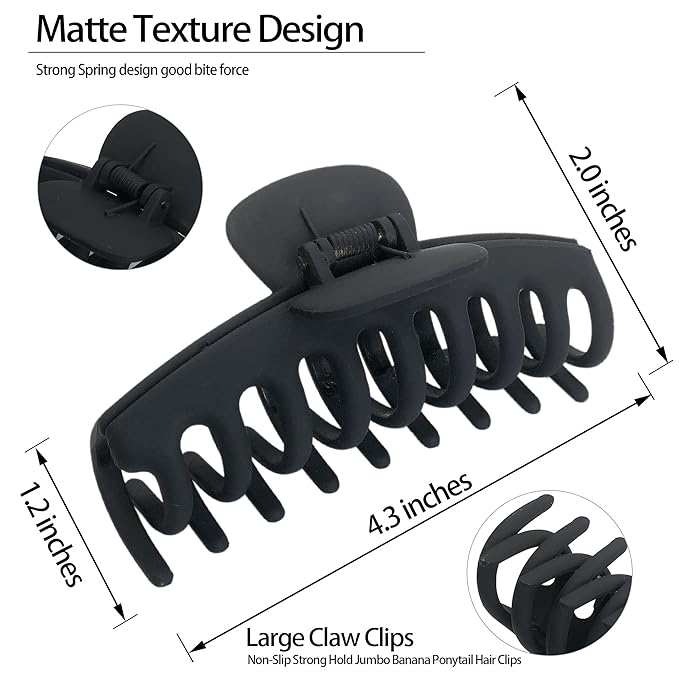 OWIIZI Big White Claw Clips 4.3″ Matte Large Hair Claw Clips Non-Slip Ponytail Jaw Barrette Strong Hold Banana Jumbo Hair Clips for Women Long Thick Hair(Single piece)