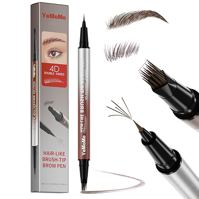 4D Double-Ended Eyebrow Pen, Hair-Like Brush Tip, Waterproof Brow Tint with Soft Nib, Available in 5 Natural Colors (5#Black)