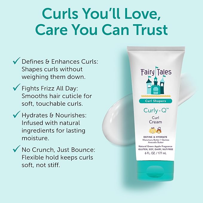 Fairy Tales Curly Q Kids Curl Cream – Lightweight Curl Crème for Curly and Wavy Hair Kids - Paraben, Sulfate, Gluten and Nut Free - 6 oz