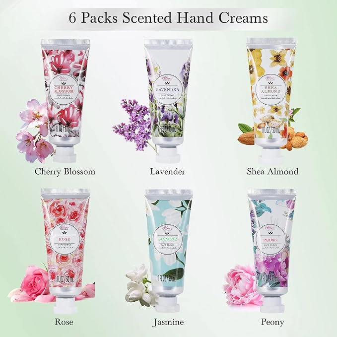 BODY & EARTH # LOVE Hand Cream Gifts Set for Women, Mothers Day Gifts for Mom, Moisturizing Hand Lotion Travel Size for Dry Cracked Hands, Shea Butter & Lavender Hand Cream Gift Set, 6 x 1 OZ