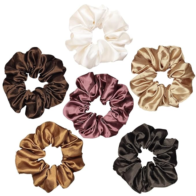 Sufermoe 6 Pcs Satin Silk Hair Scrunchies, Soft Hair Ties, Hair Bands, Hair Bows, Ponytail Holders for Women and Girls (4.5 Inch, Assorted Multi-colored)