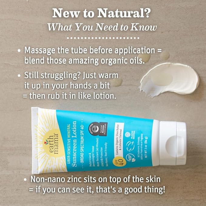 Earth Mama Uber Sensitive Mineral Sunscreen Lotion SPF 40-3 oz - Non-Nano Zinc - Broad Spectrum Sunscreen for Sensitive Skin - Water Resistant Sun Protection for Babies, Kids & Adults