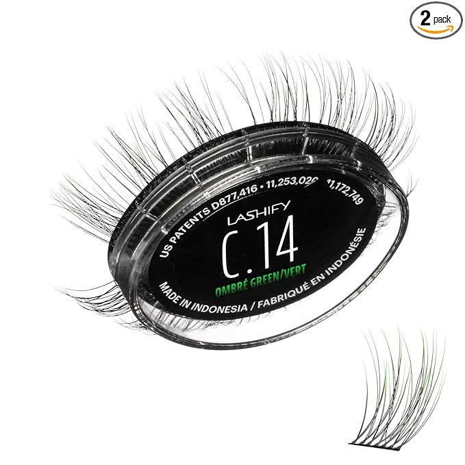 Lashify Curl 14mm Gossamer Eyelash Extensions Refill in Ombre Green, Easy DIY False Lashes for a Natural Look