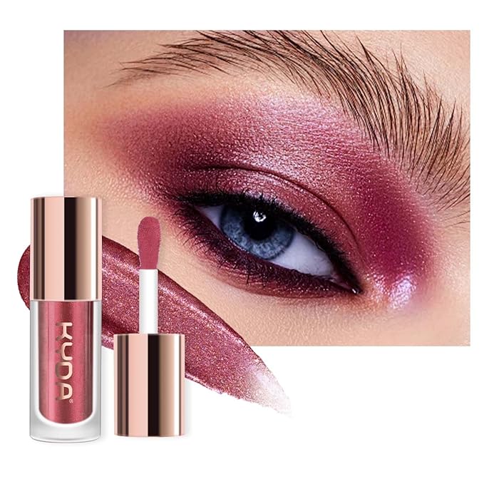 KYDA Liquid Glitter Eyeshadow, High Pigment Wine Red Metallic Glittery Finish, Soft Lightweight Creamy Formula, One-Swipe Coverage, Long-wearing Crease-Resistant Eyes Glitter Makeup, 0.25oz