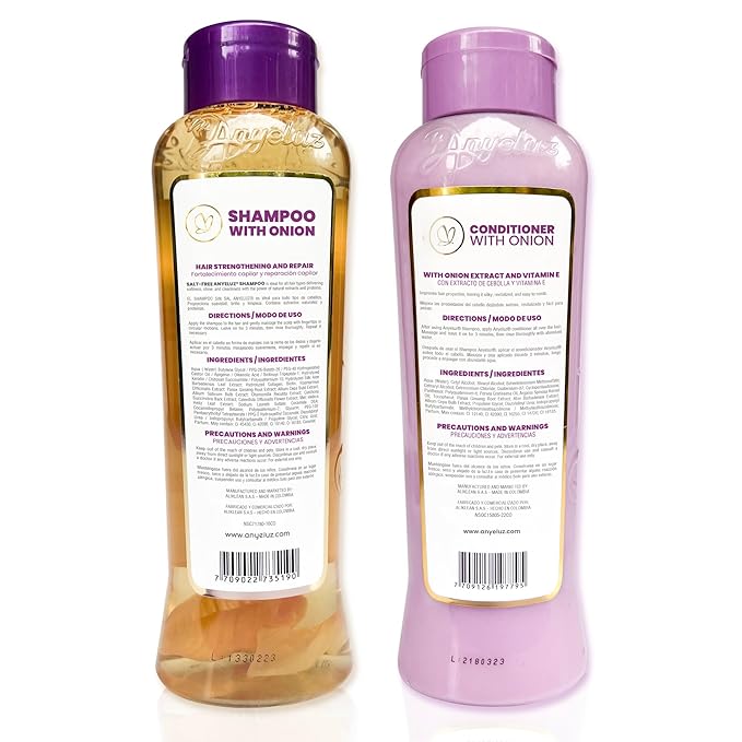 Anyeluz Onion Shampoo and Conditioner for Hair Growth with Biotin, Salt and Paraben Free Hair Care Duo with Keratin and Botanical Extracts for Stronger Softer Hair