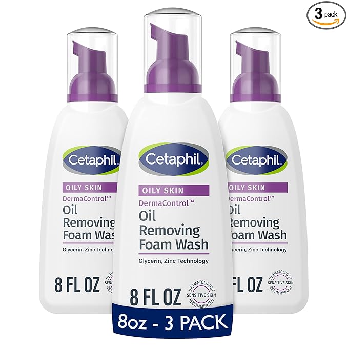 Cetaphil Pro Oil Removing Foam Wash, Foaming Facial Cleanser, Fragrance Free Formula Suitable for Sensitive Skin, 8 Fluid Ounce (Pack of 3)