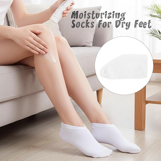 5 Pairs Spa White Cotton Socks Moisturizing Socks Overnight Reusable Lotion Sock Absorbing Soft Moisture Foot Heel Sleeping Sock for Women Men Dry Cracked Feet Beauty Pedicure