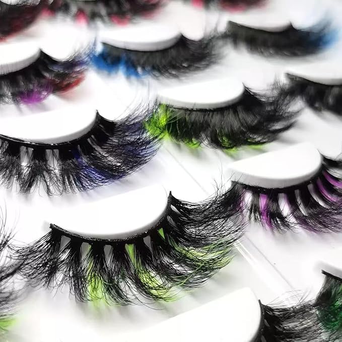 Sunniess 5 Pairs 25mm Lashes,10D Colored False Eyelashes, Makeup Fluffy Wispy Volume Dramatic Faux Mink Eyelashes for Halloween Christmas Cosplay Party Stage