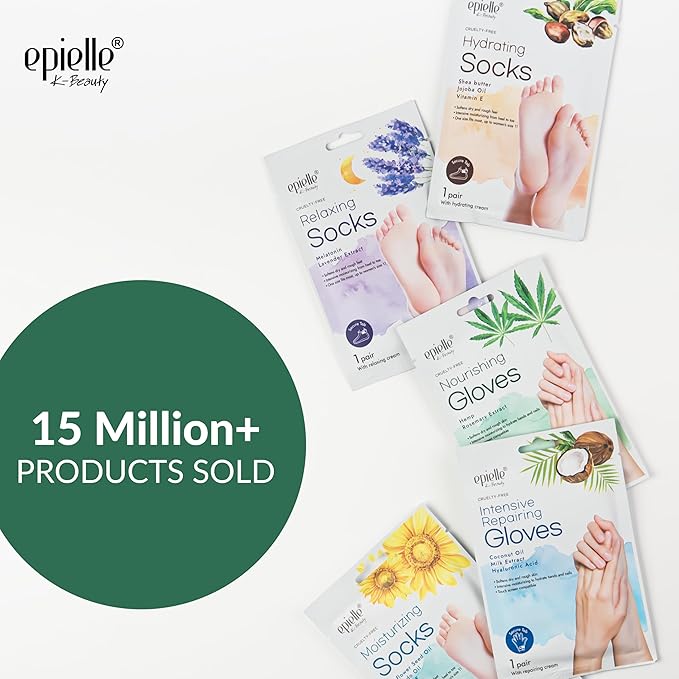 Epielle Nourishing Foot Mask 6 Pairs, Repair and Soften with Hemp & Rosemary Extract, Deep Moisturizing Socks for Dry, Cracked Feet, Self Care Gifts for Women, Spa Kit, Mothers Day Gifts