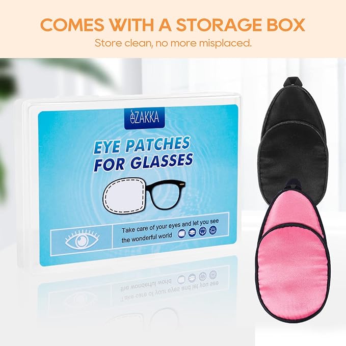 eZAKKA Eye Patches for Adults, Eye Patch for Glasses, Silk Medical Eyepatch for Lazy Eye Patches for Women Amblyopia Strabismus and After Surgery (Peach Pink+Black)