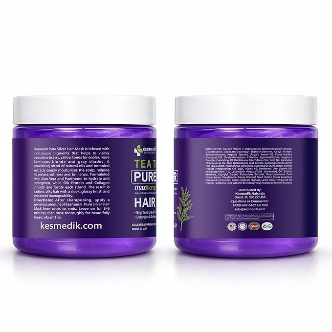 KESMEDIK Tea Tree Purple Hair Mask Toner with Argan Oil, Deep Conditioner for Dry Damaged Bleached, Blonde Silver White & Gray Hair Toner, Itchy Scalp Relief, Removes Brassy & Yellow Tones