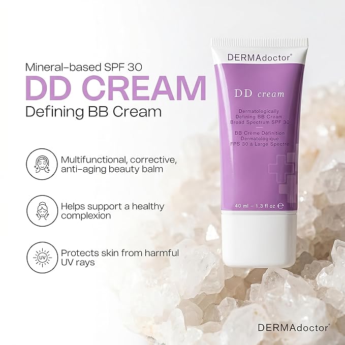 DERMAdoctor Tinted Moisturizer with SPF 30, Mineral DD Cream, Universal Tint Primer, Hydrating Face Moisturizer with SPF, Lightweight Sheer Coverage Broad-Spectrum Zinc Oxide Sunscreen, All Skin Types