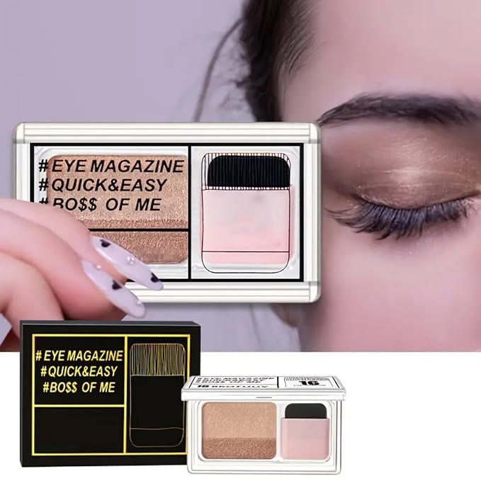 3 Pcs Shimmer Eye Shadow Palette Makeup with Brush and Two-Color Blendable Eyeshadow Palette for Women Travel Size