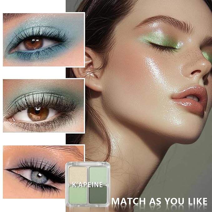 K'APEINE Eyeshadow Palette,Light Green Eye Shadow Matte Glitter Makeup Palette 4 Colors Sage & Olive Eye Makeup Shades Mini High Pigmented Long-lasting for Woman Girls Party,Music Festival, Stage