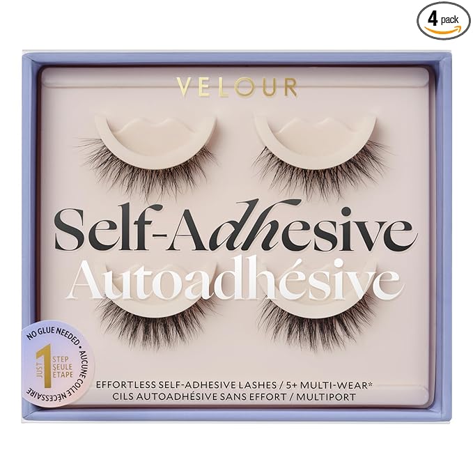 Velour Effortless Self Adhesive Eyelashes (2-Pack), Reusable Pre Glued Strip Lashes, No Trim Needed Lash Strips, Press On Eyelashes No Glue Needed, Lightweight Adhesive Eyelash Strips