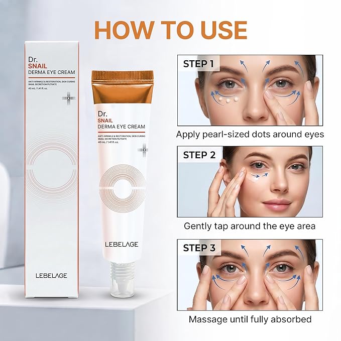 LEBELAGE Dr. Snail Derma Eye Cream 1.35 fl oz | Lightweight Eye Moisturizer with Snail Filtrate | Fast-Absorbing Daily Under Eye Cream for Smooth, Hydrated Skin Feel | Korean Skincare Routine