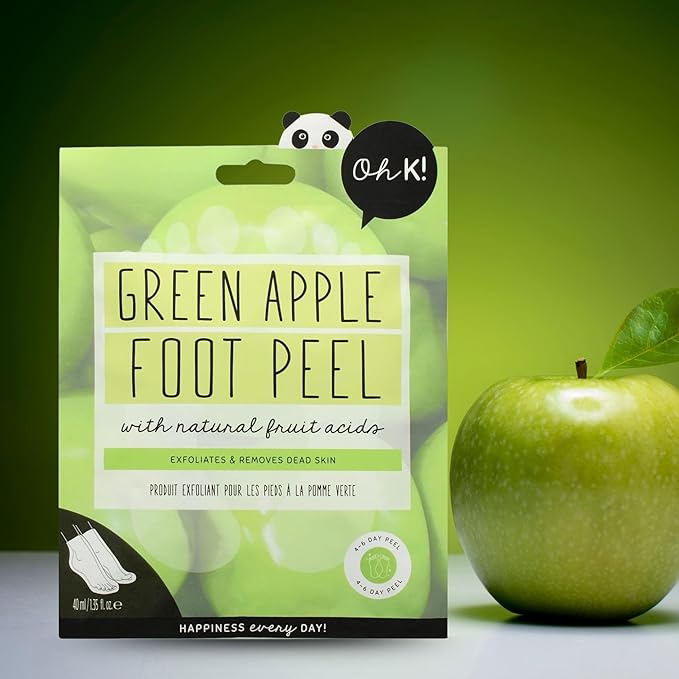 Oh K! Foot Peel Mask - Green Apple - Foot Peeling Mask for Dry Feet and Cracked Heels - Feet Exfoliant with Hydrating Apple Fruit Extract - 1 Pair