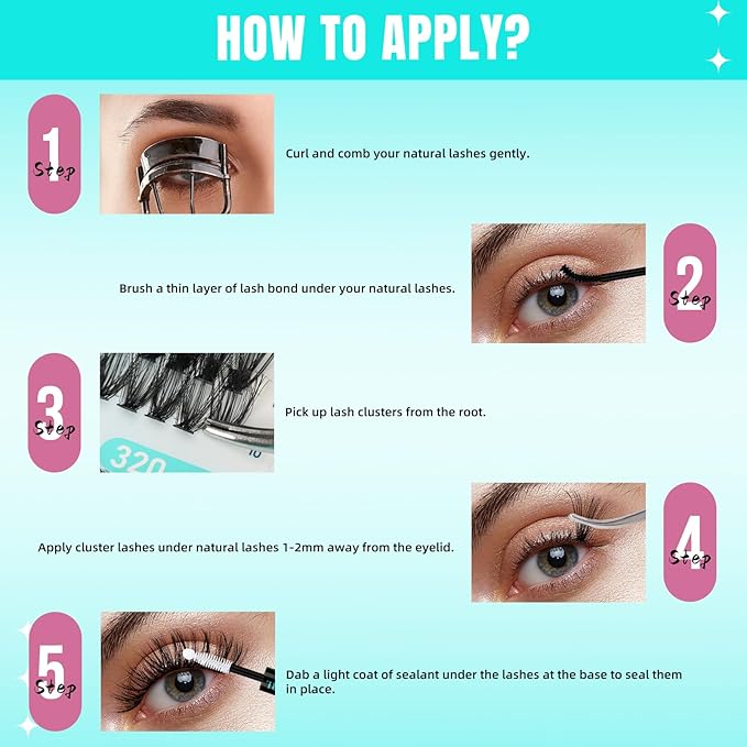 Lash Clusters 320Pcs 30 40D Eyelashes Cluster D Curl Individual Wispy Lashes Cluster for DIY Cluster Eyelash Extensions at Home for Beginners (Mix9-16mm)