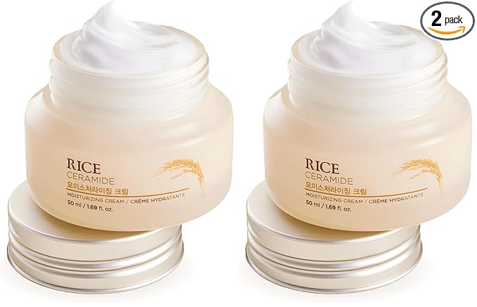 The Face Shop Rice Ceramide Cream, Hydrating Face Moisturizer, for Dry & Combination Skin, Lightweight, Fast-absorbing, 1.69 fl. oz. (Pack of 2)