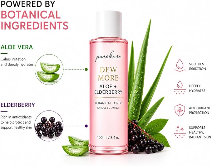 Aloe & Elderberry Facial Toner, Organic, Alcohol-Free, Hydrating Face Toner for Sensitive Skin – Soothing & Pore Minimizing, Gentle Glow Boosting Toner, 100ml