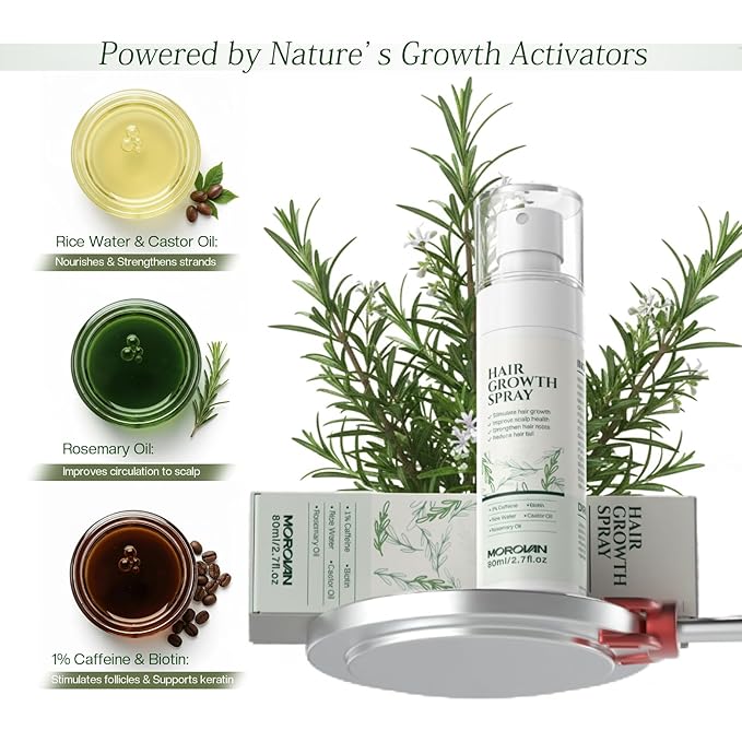 Morovan Hair Growth Spray for Scalp: 30 Days Hair Loss Reduction & Hair Growth with Batana and Castor Oil for Thinning Hair & Damaged Hair & Severe Hair Loss-2.7 fl oz