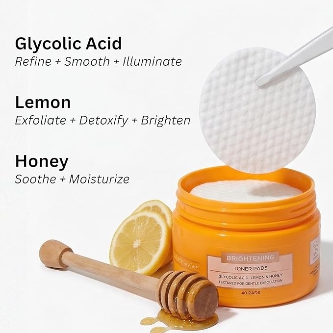 Global Beauty Care Vitamin C Toner Pads - Exfoliating Toner Pads for Face with Glycolic Acid, Lemon & Honey, Dual Textured Facial Pads, Helps Brighten, Even Skin Tone & Boost Radiance, 120ct (3-Pack)