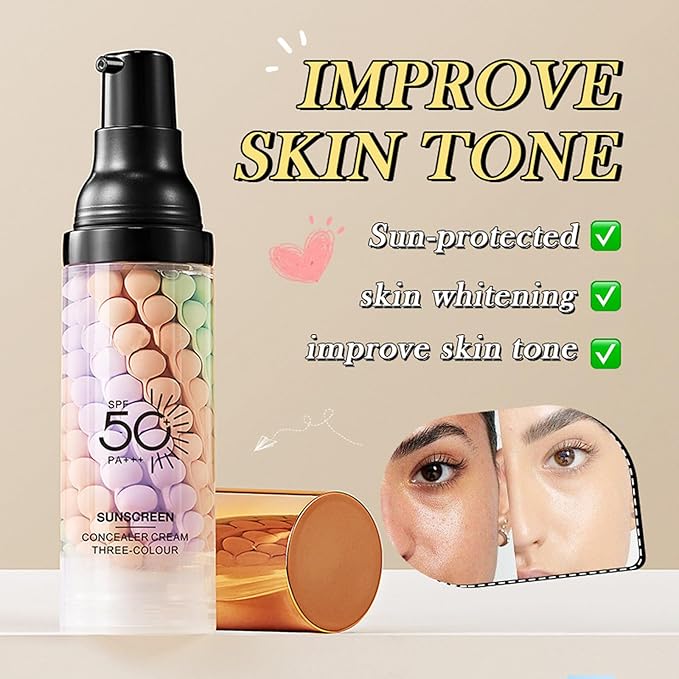 3 In 1 Primer for Face Before Makeup, Sunscreen Isolation Cream Face Tinted Moisturizer, SPF 50,One Step Color Corrector, Makeup Primer Oil Control & Concealer Skin Tone Correcting,Mothers Day Gifts