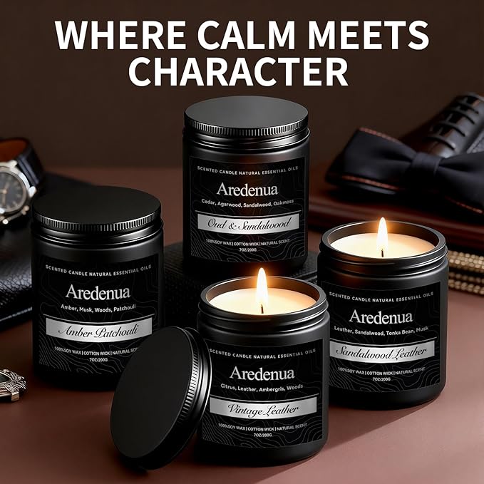 Cologne Mens Candles | Manly Scented Candles for Men - 7oz Soy Wax, 50 Hours Long Lasting, Natural Handmade with Luxury Black Gift Box, Aromatherapy Gifts for Him Valentine's Day Anniversary Birthday