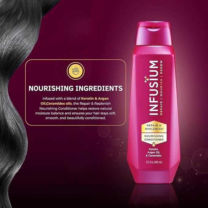 Infusium Repair and Replenish Nourishing Conditioner - Hair Conditioner with Keratin, Argan Oil, and Ceramides - Suitable for All Hair Types - 13.5 oz