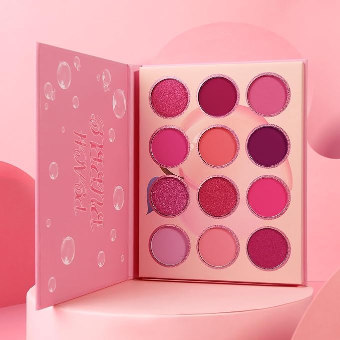 Pink Eyeshadow Palette,12 Colors Peach Matte & Shimmer Highly Pigmented Pink Mini Makeup Eyeshadow Pallet, Warm Natural Blendable Long Lasting Waterproof Small Pallets Eyeshadow for Women and Girls