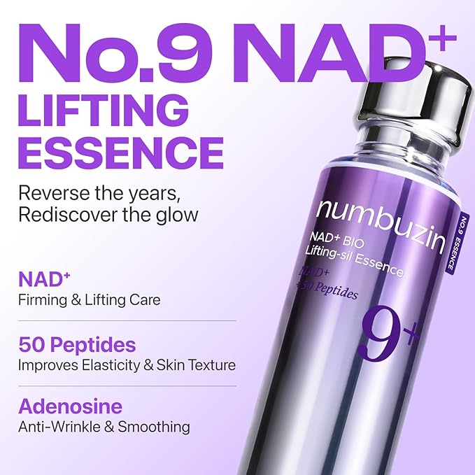 numbuzin No.9 NAD+ Peptide Lifting Serum for Face and Body, Firming & Wrinkles, 50 Peptide Essence for Sagging Skin, Fine Lines & Elasticity, Hydrating & Tightening Formula,1.01 Fl Oz