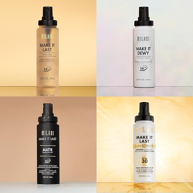 Milani Make It Dewy Setting Spray 3 in 1- Hydrate + Illuminate + Set & Make it Last Matte - Matte Finish Charcoal Setting Spray