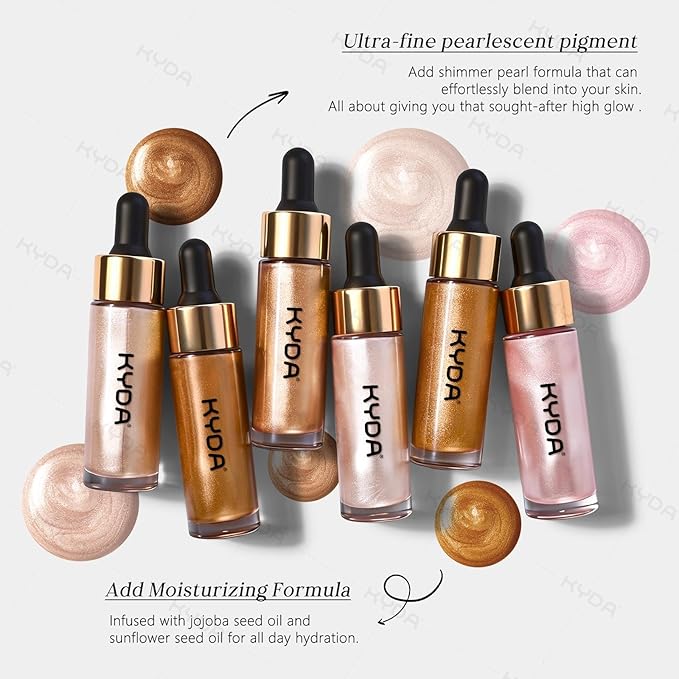 KYDA Liquid Highlighter Drops, Radiant Glow Liquid Bronzer for Face & Body, Glow Bronzing Drops with Skincare Formula, Buildable Shimmer Face Makeup, Golden Bronzer