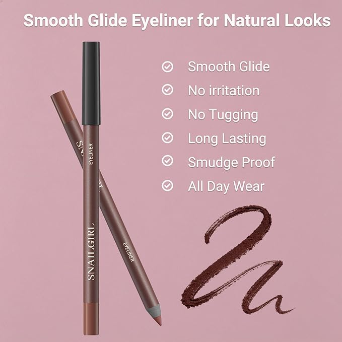 Black Gel Eyeliner Pencil for Mature Eyes, Smooth Glide, No Tugging or Pulling for Soft & Natural Look, Waterproof Smudge-Proof Long-Lasting with Sharpener
