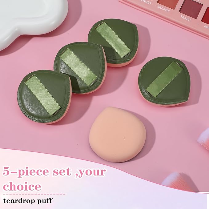 Ymapinc 5Pcs Make Up Sponges for Face, Cushion Foundation Puff, Latex-Free Makeup Applicator Sponge for Natural and Easy Makeup, Soft and Reusable Foundation Sponge for Liquid, Green
