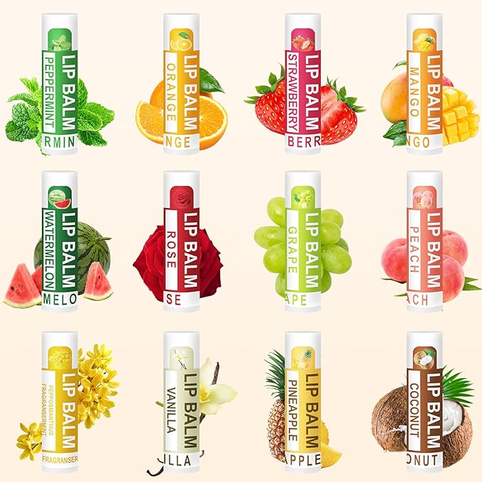 DMSKY 24 Pack Lip Balm, Natural Lip Balm Bulk with Vitamin E and Coconut Oil, Moisturizing Lip Care Product for Chapped Lips, Mothers Day Gifts and Teacher Appreciation Gifts