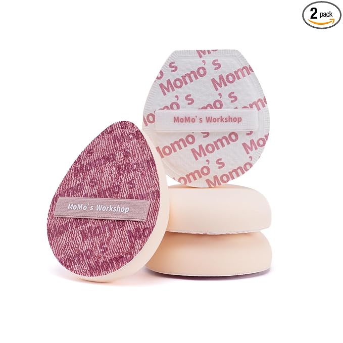 Momo's Workshop Pink Denim Makeup Sponges,Super Soft Blenders Sponge for Liquid Foundation Sponge,Large&Soft Yet Bouncy Rubycell,Egg&Flat Edge shape for Dry/Combination Skin,2pcs &Storage Case