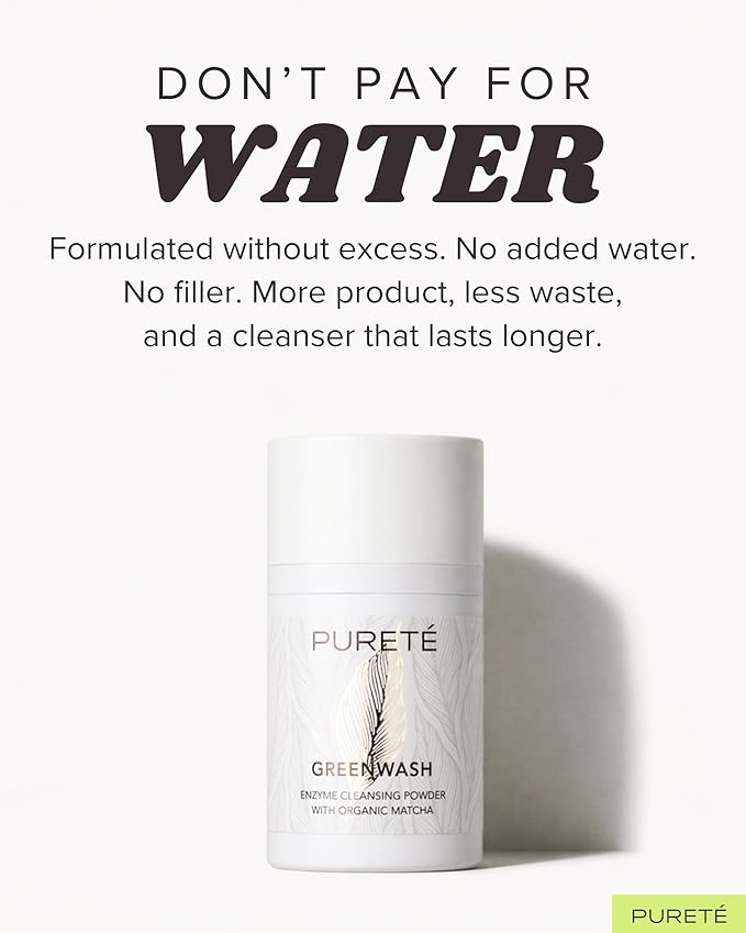 Pureté Greenwash Enzyme Cleansing Powder for Face | Ceremonial Matcha Powder-to-Foam Cleanser | Water-Activated Gentle Exfoliating Face Wash | Made in Japan | 1.4 oz