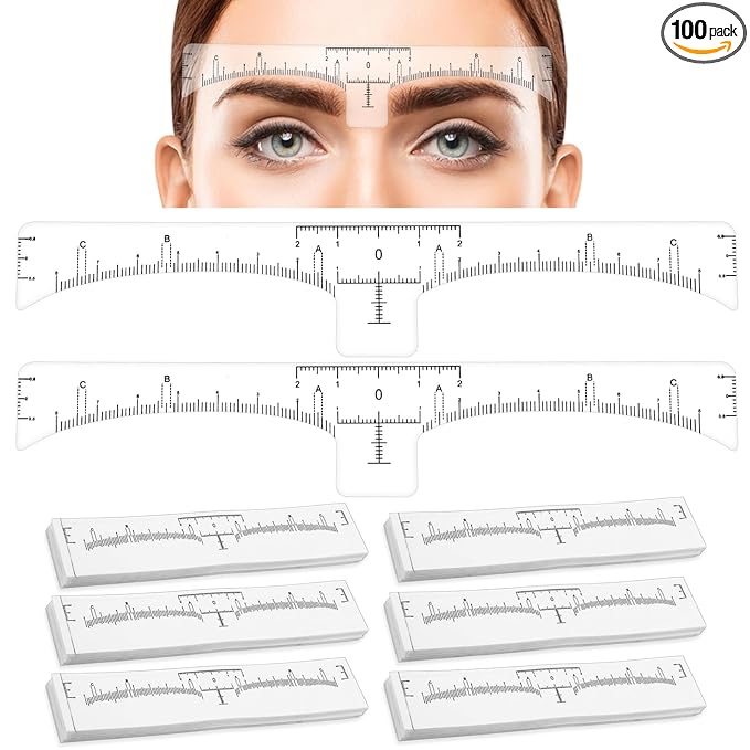 100 Pcs Eyebrow Ruler Stencils - Abeillo Disposable Brow Ruler Sticker, Microblading Eyebrow Template, Brow Measuring Shaper Tool, Eyebrow Mapping Makeup Tool