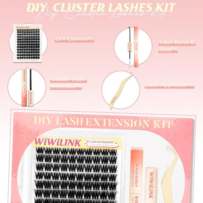 Volume Bomb Lash Clusters Kit 3D Layered Cluster Eyelash Extensions 10-18mm Fluffy Curl Eyelash Clusters 0.3mm Thin & Invisible Band Wispy DIY Individual Lashes Kit for Beginners