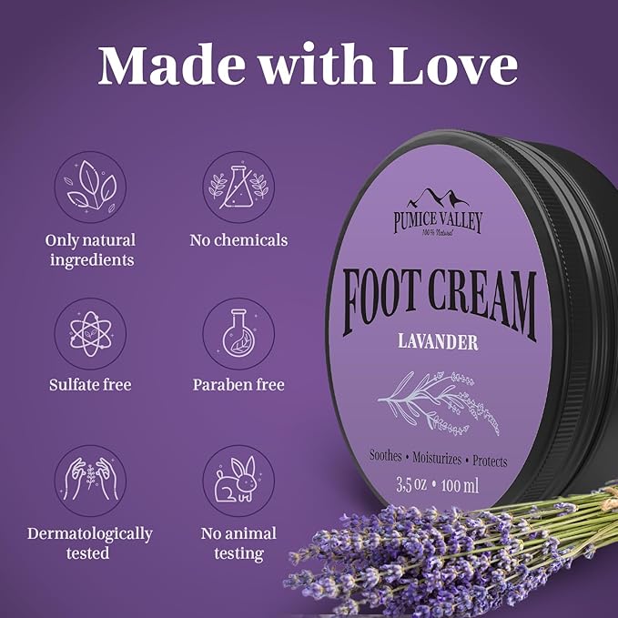 Pumice Valley Foot Balm Cream for Dry Cracked Heels and Feet - Natural Foot Moisturizer Balm for Calluses and Dry Feet Treatment (2 Pack Lavender)