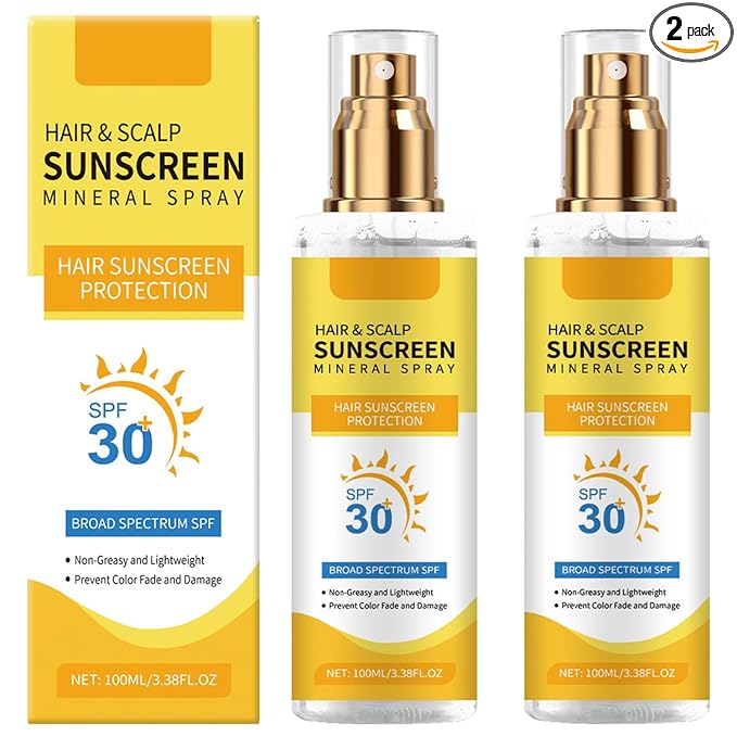 2PC Ultimate Hair and Scalp Sunscreen Spray SPF 30,Color-Lock UV Shield for Dyed/Highlighted Hair, Prevents Color Fade & Dryness, Non-Greasy Protection(100ml)