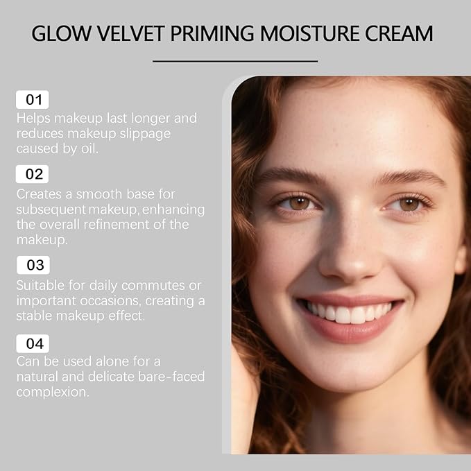 Glow Velvet Priming Moisture Cream, Pore Blurring and Makeup Gripping Primer, Hydrating Base for Smooth Makeup Application, Velvety Finish Face Primer for All Skin (2PC)