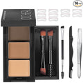 CCbeauty Eyebrow Powder Makeup Kit,3 Colors Eye Brow Powder Palette, Long Lasting Waterproof Brown Brow Filler, With Buit-In Mirror, Brow Brush, Brow Razor, Brow Tweezers, 10Pcs Eye Brow Stencil