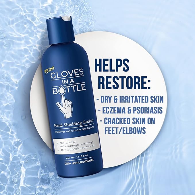 Gloves In A Bottle Shielding Lotion – Long-Lasting Barrier Moisturizer for Dry, Cracked Hands & Sensitive Skin | Non-Greasy, Fragrance Free Lotion | Safe for Men, Women & Babies 6 Months+ | 8 oz Pump