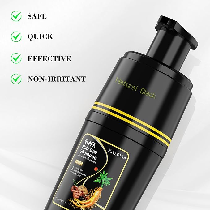 KAISASA Black Hair Dye Shampoo 3 in 1, Hair Color Shampoo for Cover Grey Hair, Natural with Herbal Ingredient for Men and Women (Black)