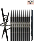 12 Pcs Waterproof Black Eyebrow Pencil Set, Professional Brow Micro Eyebrow Retractable Pencil, Ultra Fine Long Lasting for Eye Brows Women Eye Makeup Shaping & Filling Brow Gel Pen- 01